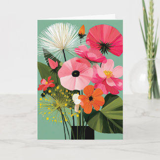 Mittsiebziger-Jahrhundert-Moderne-Blumenstrauß Ros Karte