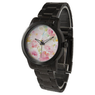 Mittsommer   Aquarellfarbe Rosa Blütenfarbe Armbanduhr