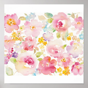 Mittsommer   Aquarellfarbe Rosa Blütenfarbe Poster