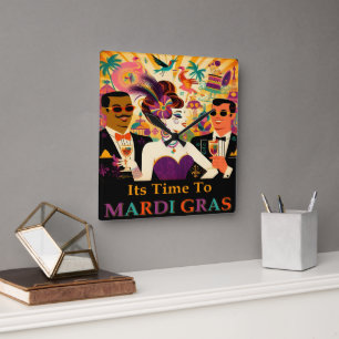 Mittsommer Mardi Gras Cocktailparty Quadratische Wanduhr