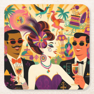 Mittsommer Mardi Gras Cocktailparty Rechteckiger Pappuntersetzer