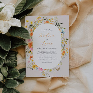 Mittsommer   Romantische Herbstblumen-Hochzeit Einladung