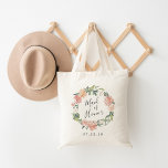 Mittsommer | TRAUZEUGIN BRAUTPARTY Tragetasche<br><div class="desc">Brautparty Tasche ist ein Blumenkranz in Aquarellfarben von Rose und Bauern in Rosa,  Pfirsich und Salbei grün,  mit "Trauzeugin" in handgeschriebenen Schriftzeichen eingeschrieben. Entworfen,  um unsere MidSummer Floral Kollektion zu ergänzen.</div>