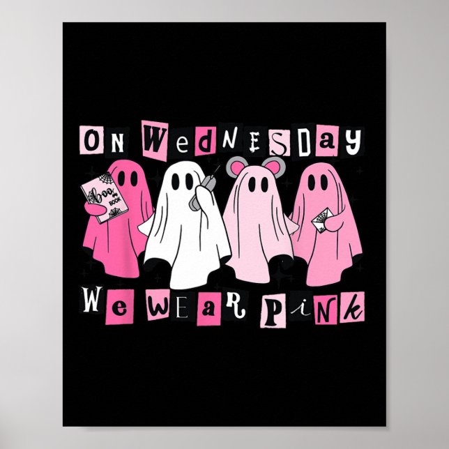 Mittwoch Wir tragen Niedliches Pink Ghost Hallowee Poster (Vorne)