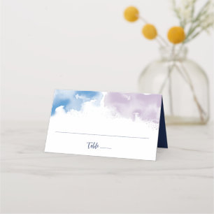 MITZVAH Modernes, elegantes Aquarellblau lila Platzkarte