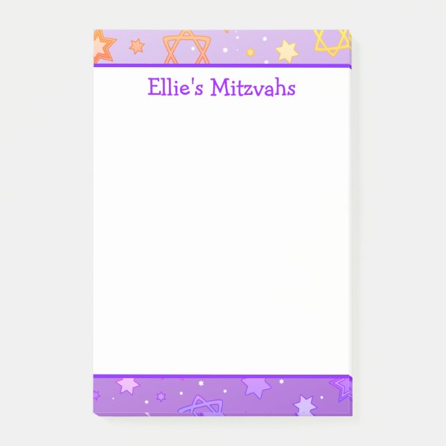 Mitzvah Notes - Lila Star von David Post-it Klebezettel (Vorderseite)