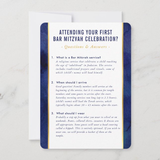 MITZVAH service information questions advice navy Einladung (Vorderseite)