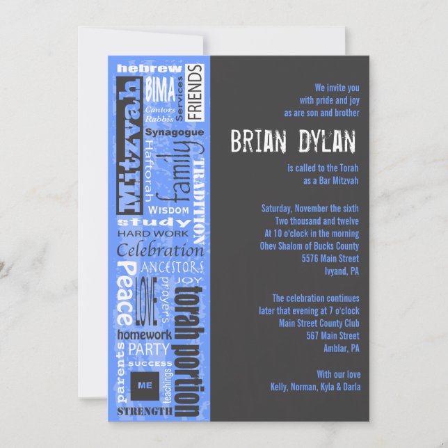 MITZVAH WORDS SPRICHWORTS Bar Bat Einladung (Vorderseite)