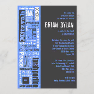 MITZVAH WORDS SPRICHWORTS Bar Bat Einladung