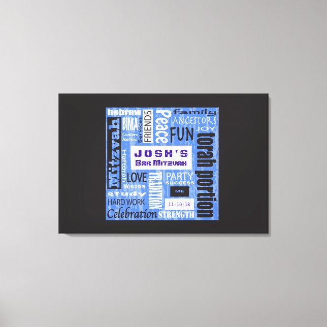 MITZVAH WORTER Bar Bat Mitzvah Unterschrift an Bor Leinwanddruck (Vorderseite)