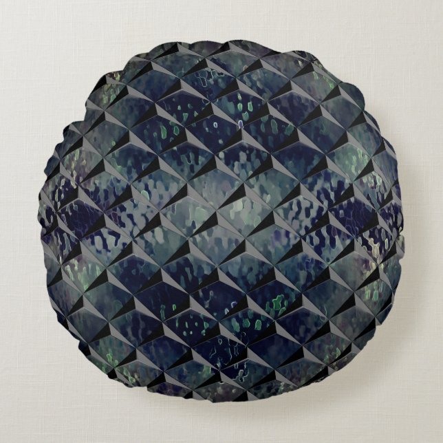 Mix 3D Quadrate mit Hammerglas mit Hintergrund T Rundes Kissen (Vorderseite)