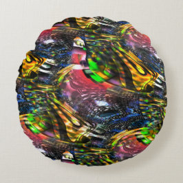 Mix aus bunten virtuellen Kunstwerken, inspiriert  Rundes Kissen