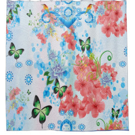 Mix Blau abstrakt mit Lachs-Blume Duschvorhang