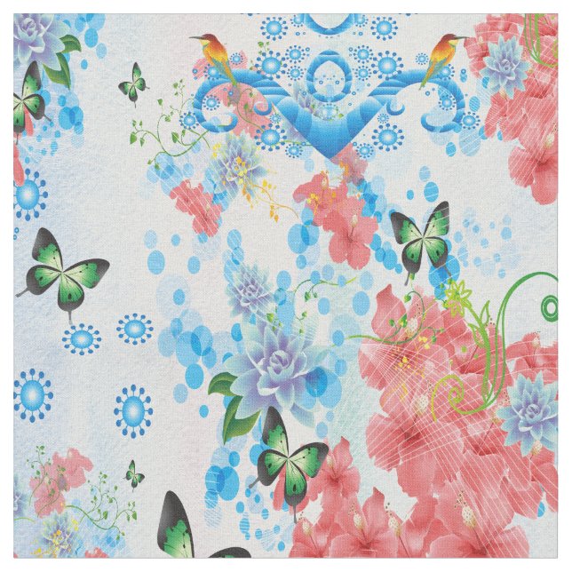 Mix Blau abstrakt mit Lachsfarbe Blume Stoff (Nahaufnahme)