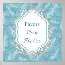 Mix Blue Pattern, Feathers & White Lace Poster