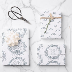 Mix n Match Birds Nest Individuelle Name Baby Dusc Geschenkpapier Set