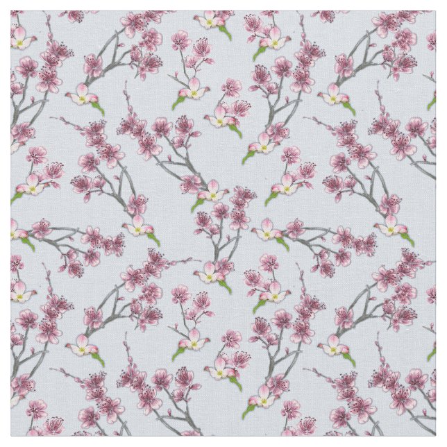 Mix Pink & Green Blume auf L Blue Fabric Stoff (Nahaufnahme)