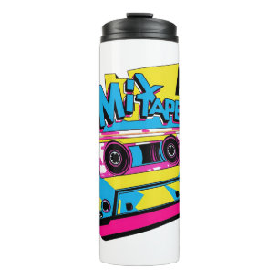 Mix Tape Vibes Retro 80er Neon Cassette Thermosbecher