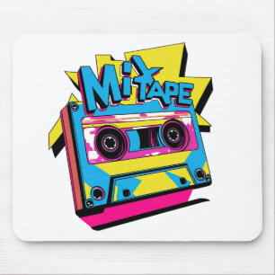 Mix Tape Vibes Retro 80er Neon-Kassette Mousepad