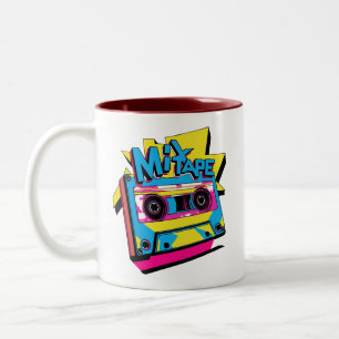 Mix Tape Vibes Retro 80er Neon-Kassette Zweifarbige Tasse