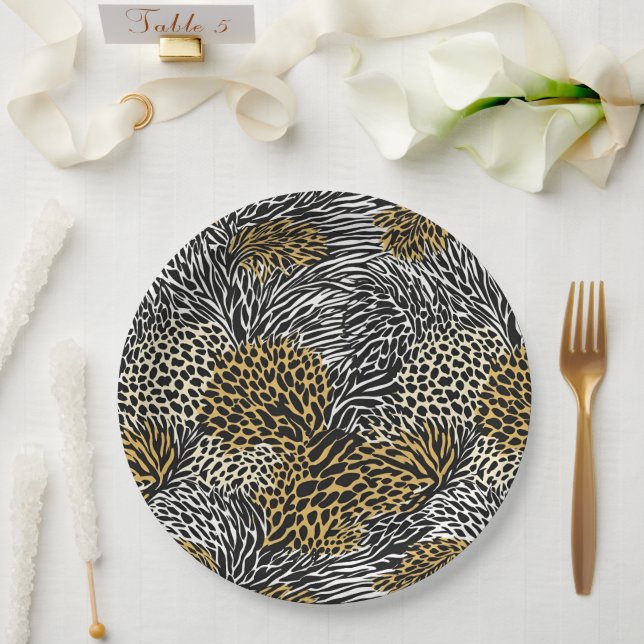 Mixed Animal Print Zebra Leopard Tiger Mixed Print Pappteller (Hochzeit)