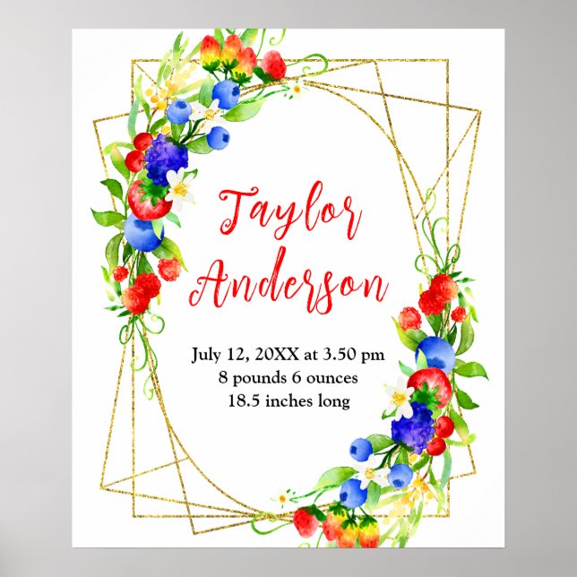 Mixed Berries Baby Birth Stats Poster (Vorne)