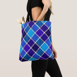 Mixed Blue Tartan Tote Bag