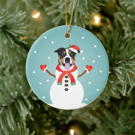 Mixed Dog Christmas Snowman Keramik Ornament