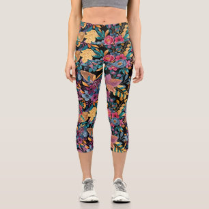 Mixed Fall Floral Blätter Berry Watercolor Muster Capri Leggings