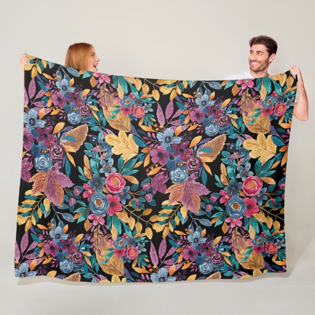 Mixed Fall Floral Blätter Berry Watercolor Muster Fleecedecke (Beispiel)