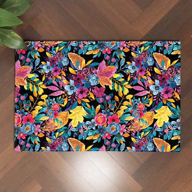 Mixed Fall Floral Blätter Berry Watercolor Muster Fußmatte (Von Creator hochgeladen)