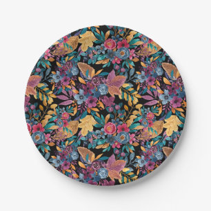 Mixed Fall Floral Blätter Berry Watercolor Muster Pappteller