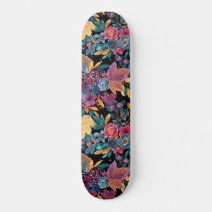Mixed Fall Floral Blätter Berry Watercolor Muster Skateboard