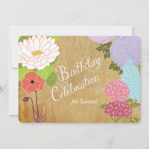 Mixed Floral on Vintag Age Paper Birthday Invite Einladung