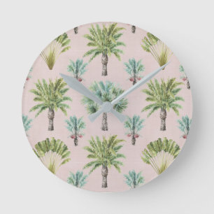 Mixed Green Palm Trees Runde Wanduhr