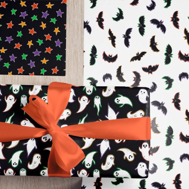 Mixed Halloween Patterns Ghost Bats Stars Geschenkpapier Set (Von Creator hochgeladen)