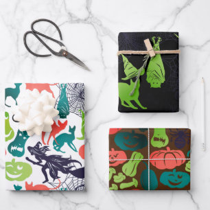 Mixed Halloween Patterns Set von 3 Spooky Fun Geschenkpapier Set