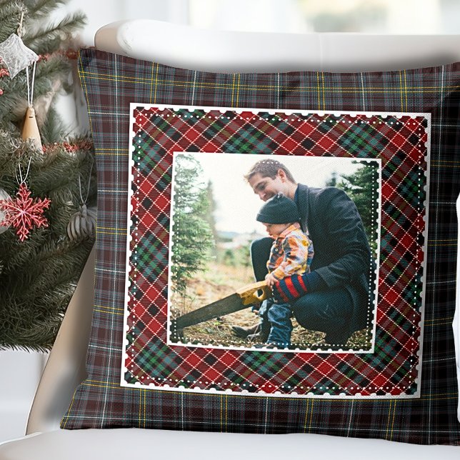 Mixed Kariertes modernes rustikales Foto Kissen (Mixed Plaid Modern Rustic Family Photo Throw Pillow)