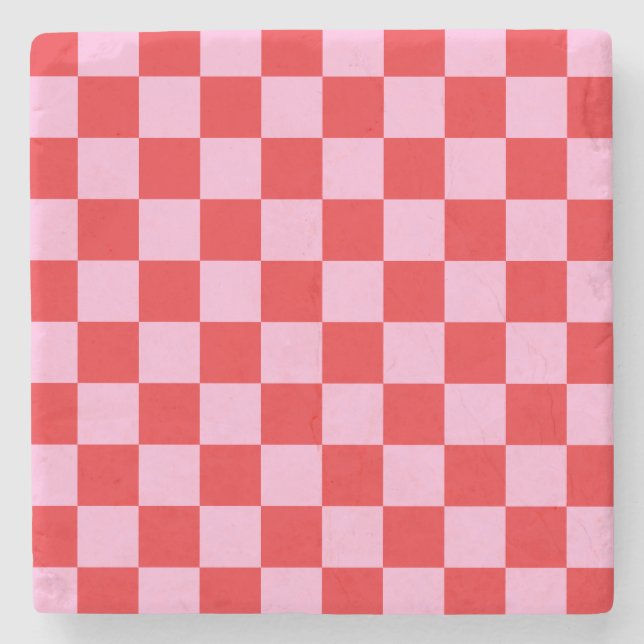 Mixed Light Pink Checkered Steinuntersetzer (Vorderseite)