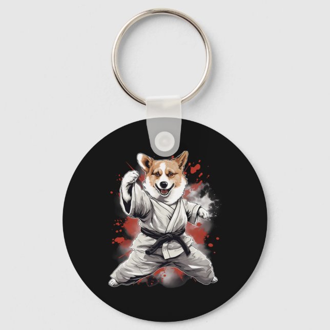 Mixed Martial Arts Cardigan Welsh Corgi Dog Karate Schlüsselanhänger (Vorderseite)
