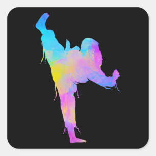 Mixed Martial Arts Colorful Silhouette for Girls Quadratischer Aufkleber