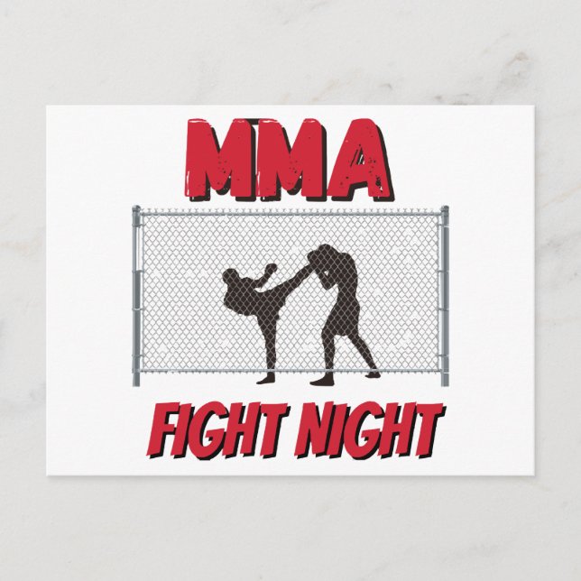 MIXED MARTIAL ARTS Fight Night Text und Silhouette Postkarte (Vorderseite)
