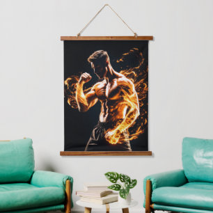 Mixed Martial Arts Fighter Wandteppich Mit Holzrahmen