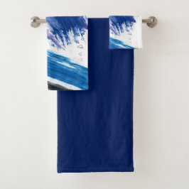 Mixed media Aquarellblau abstrakt Badhandtuch Set
