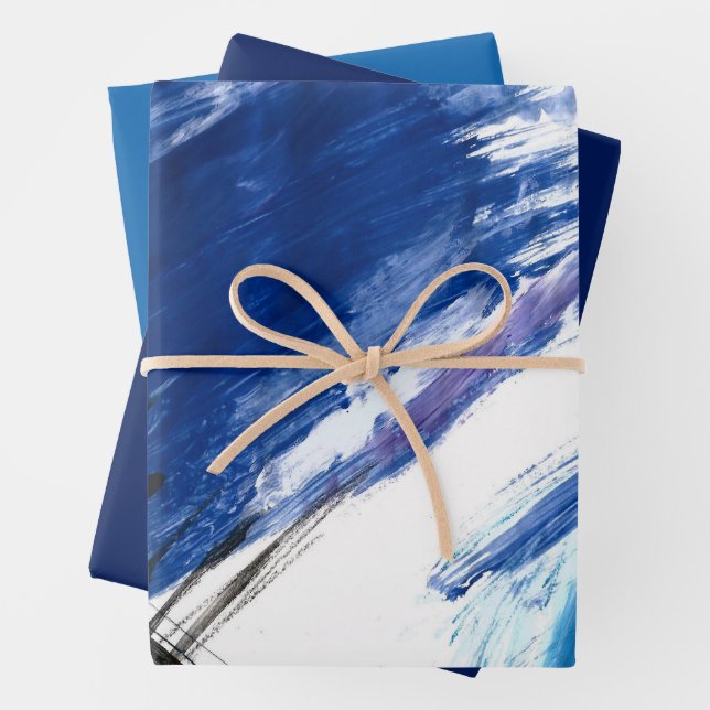 Mixed media Aquarellblau abstrakt Geschenkpapier Set (Beispiel)