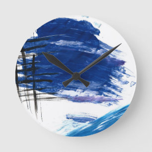 Mixed media Aquarellblau abstrakt Runde Wanduhr