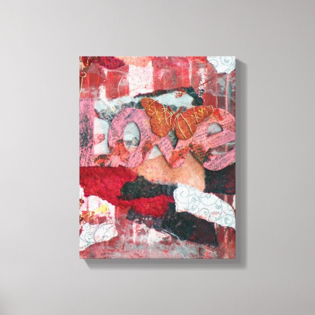 Mixed Media Art Red Liebe Butterfly Leinwanddruck (Vorderseite)