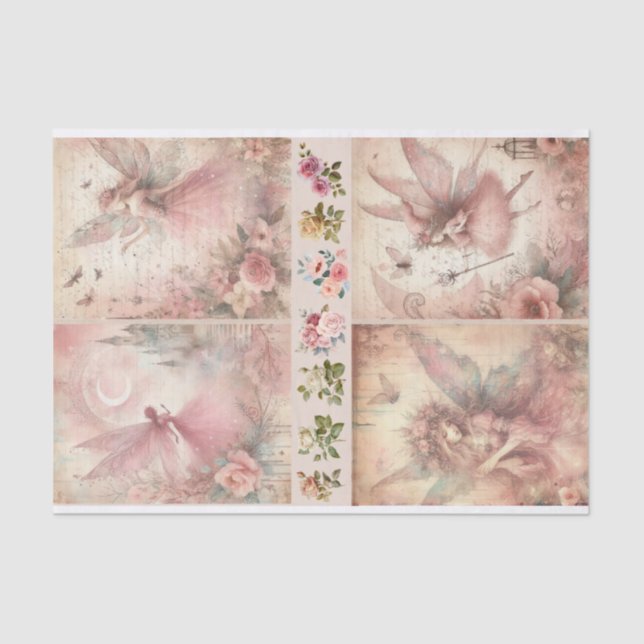 Mixed Media Artist Pink Junk Journal Fairy Collage Seidenpapier (Vorderseite)