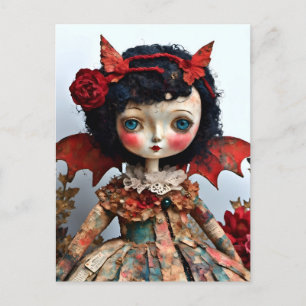 Mixed Media Bat Winged Doll Postkarte