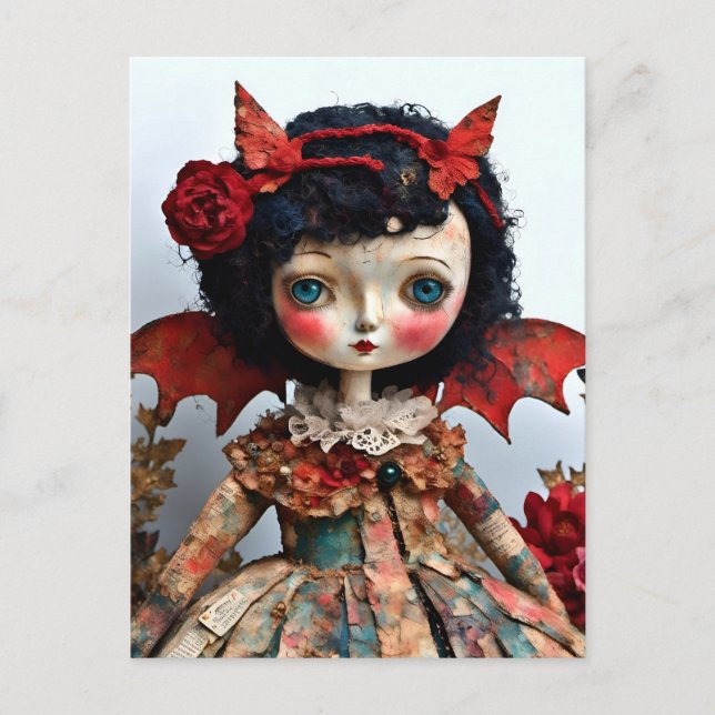 Mixed Media Bat Winged Doll Postkarte (Vorderseite)